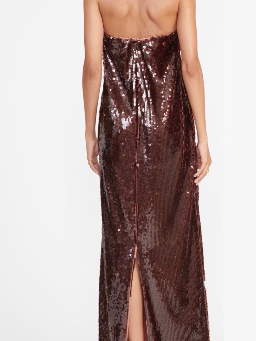 STAUD Strapless Brown Sequin Evening Gown